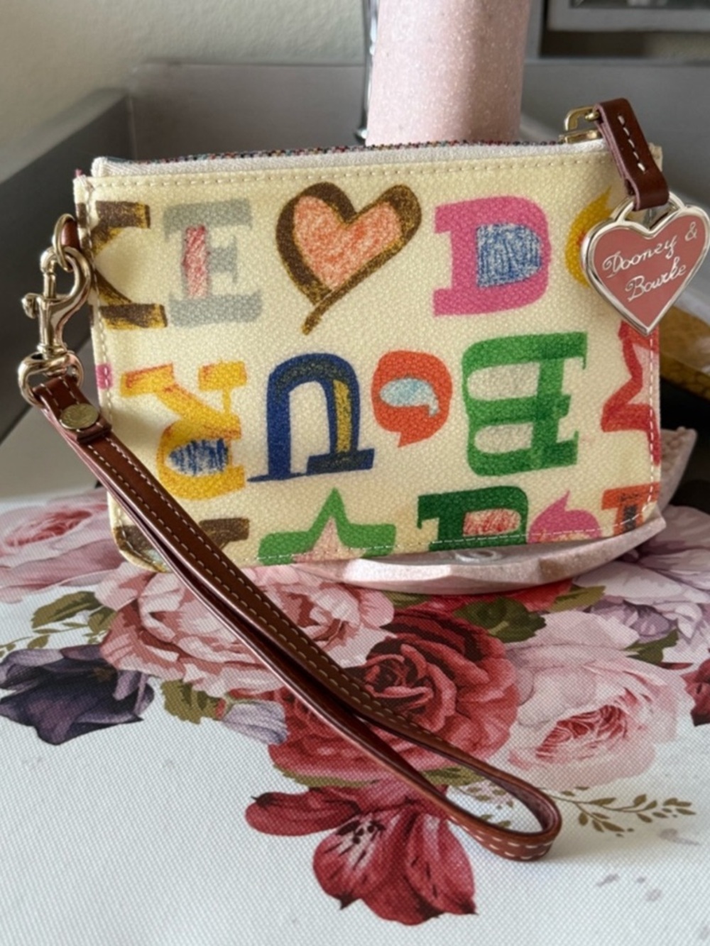DOONEY & Bourke Y2K vintage scribble wristlet rainbow zipper attached keychain